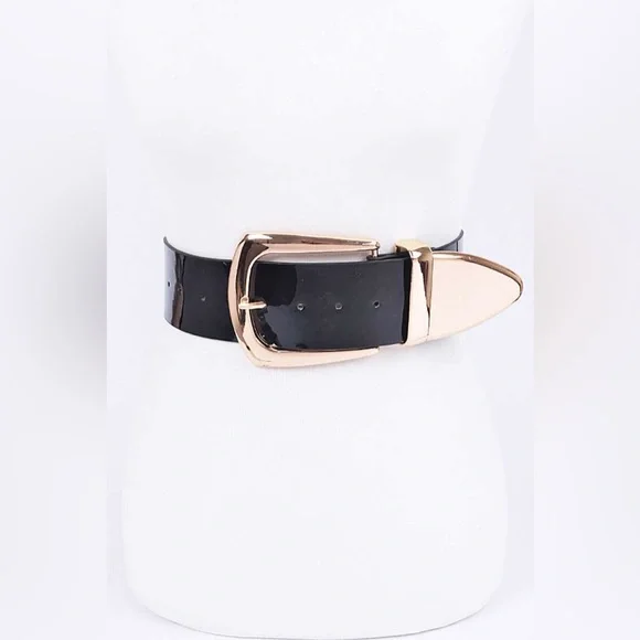 Plus Size Gold Metal Elastic Adjustable Statement Belt - Picture 2 of 12